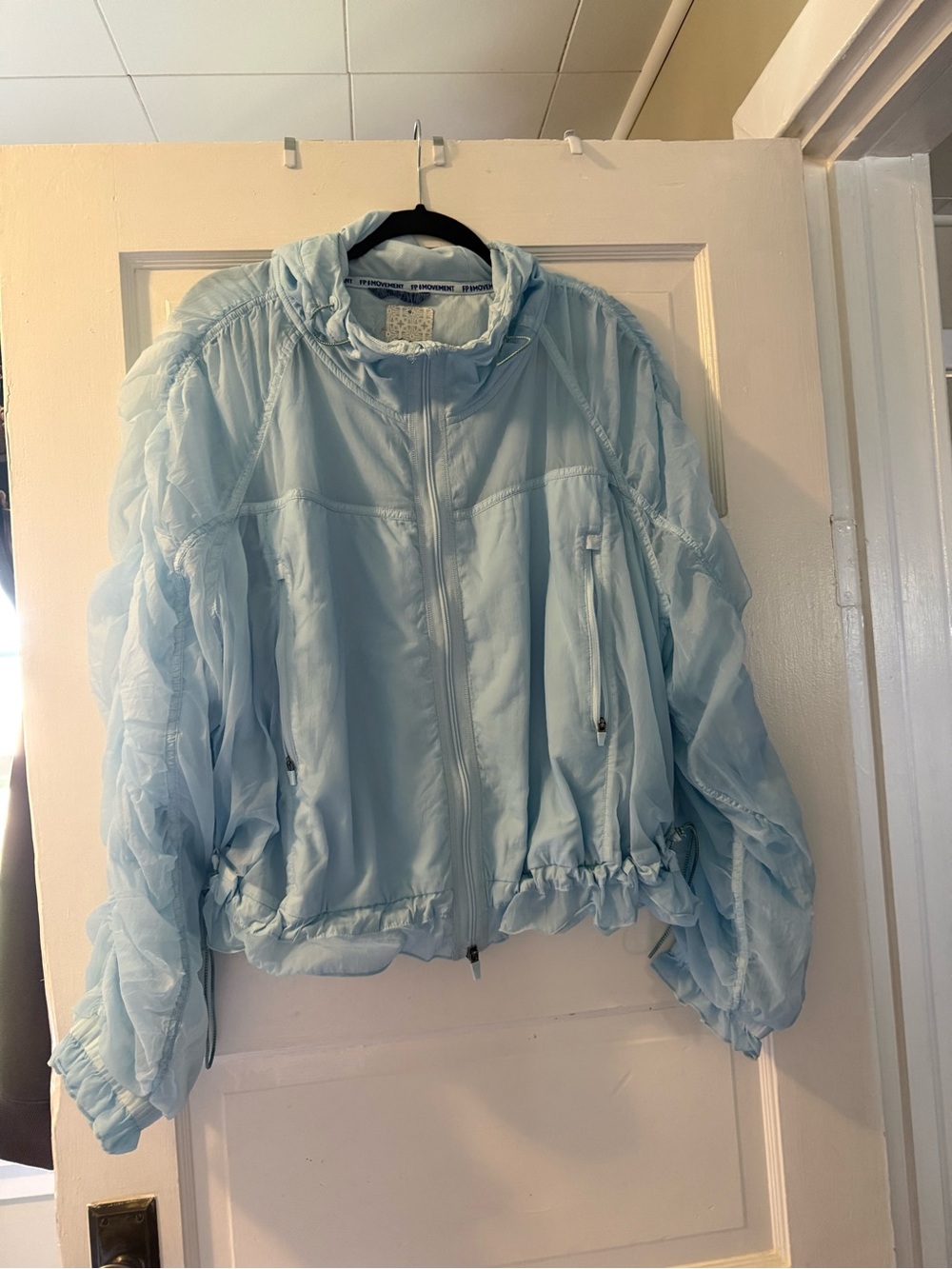 FP Movement by Free People Pale Blue Lightweight Hooded Bomber Jacket Size L